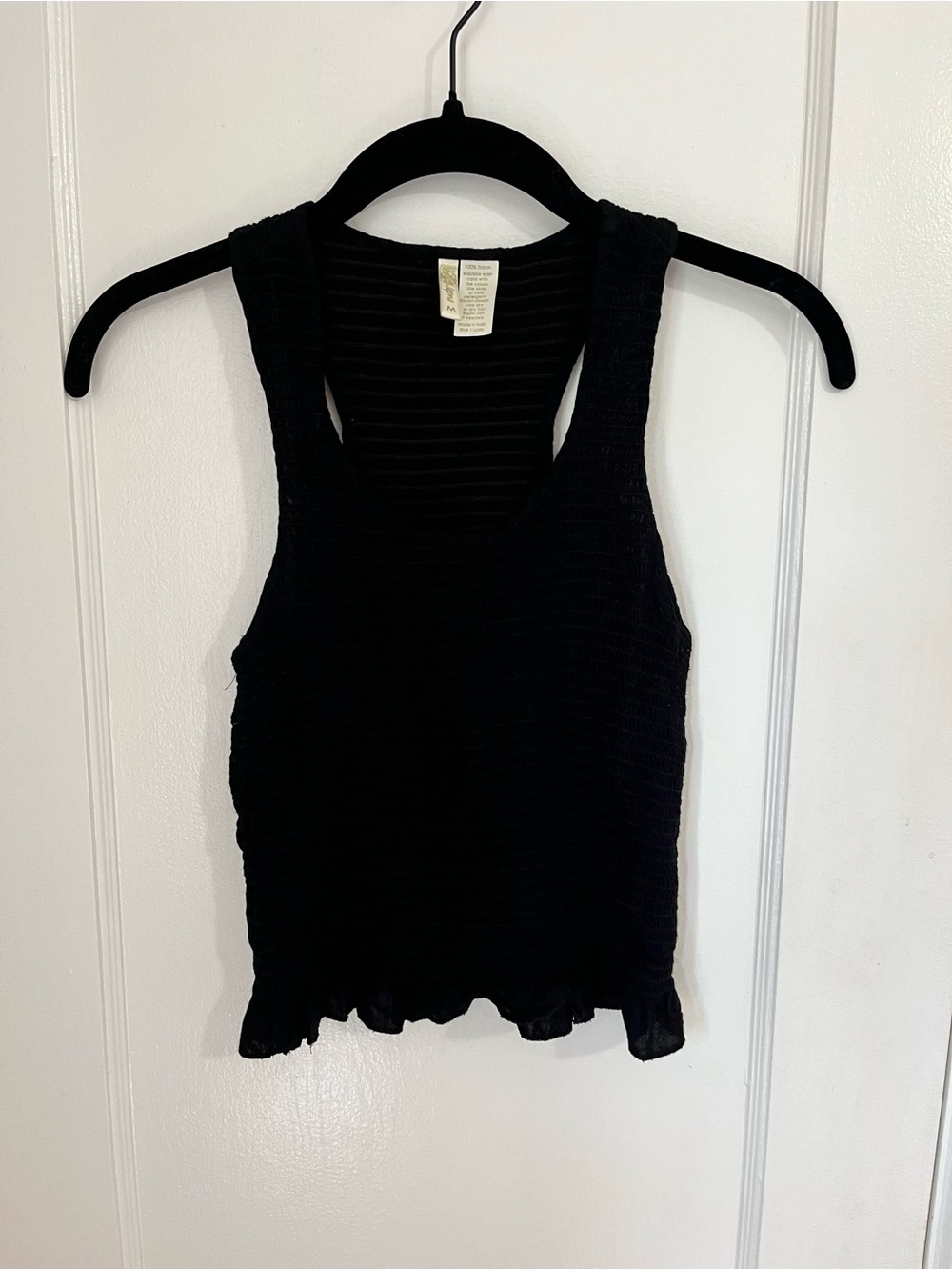Japna Black Smocked Racerback Tank with Ruffle Hem